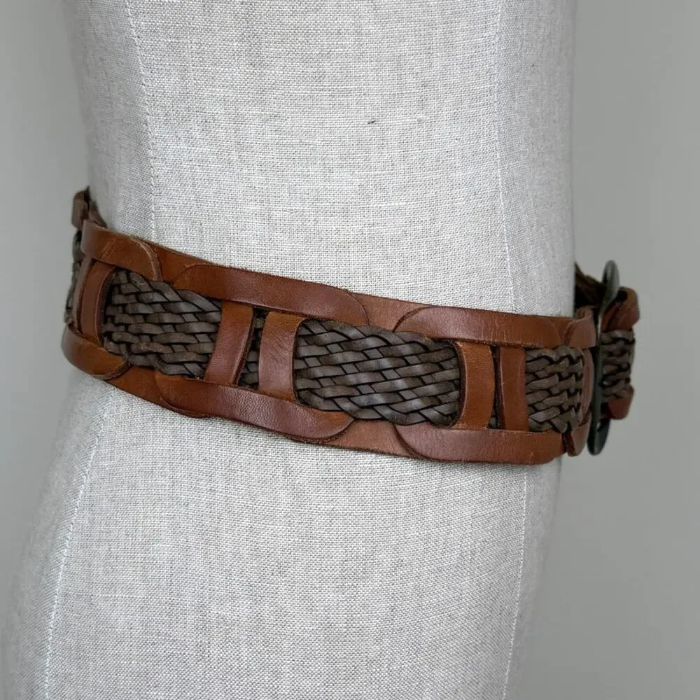 Vintage Y2K Levi's Genuine Leather Braided Belt Brown Woven Western Boho Size M